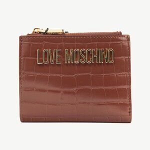 Love Moschino Brown Croc-Embossed Faux-Leather Compact Wallet
